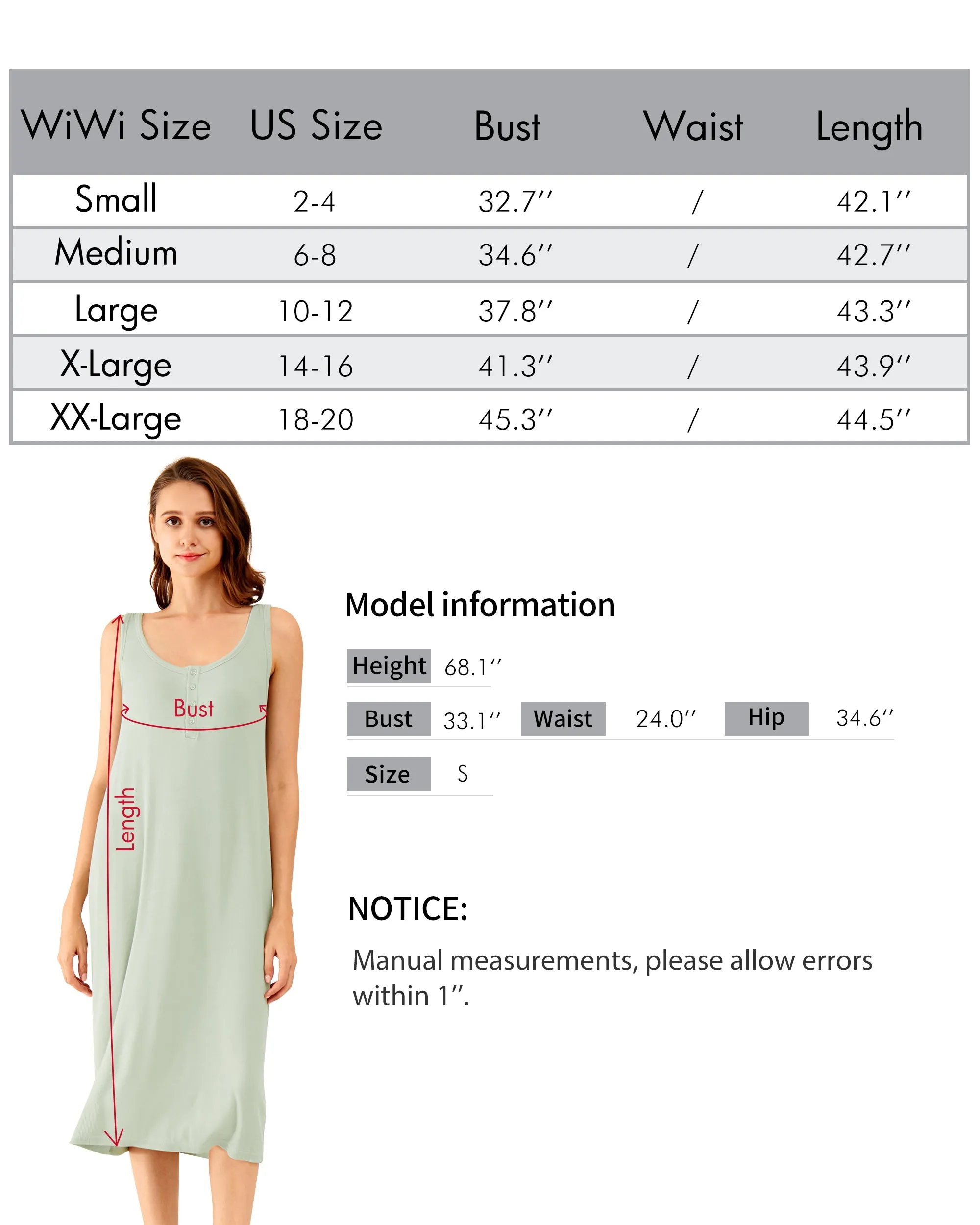 WiWi Bamboo Nightgown for Women Tank Sleeveless Sleepwear