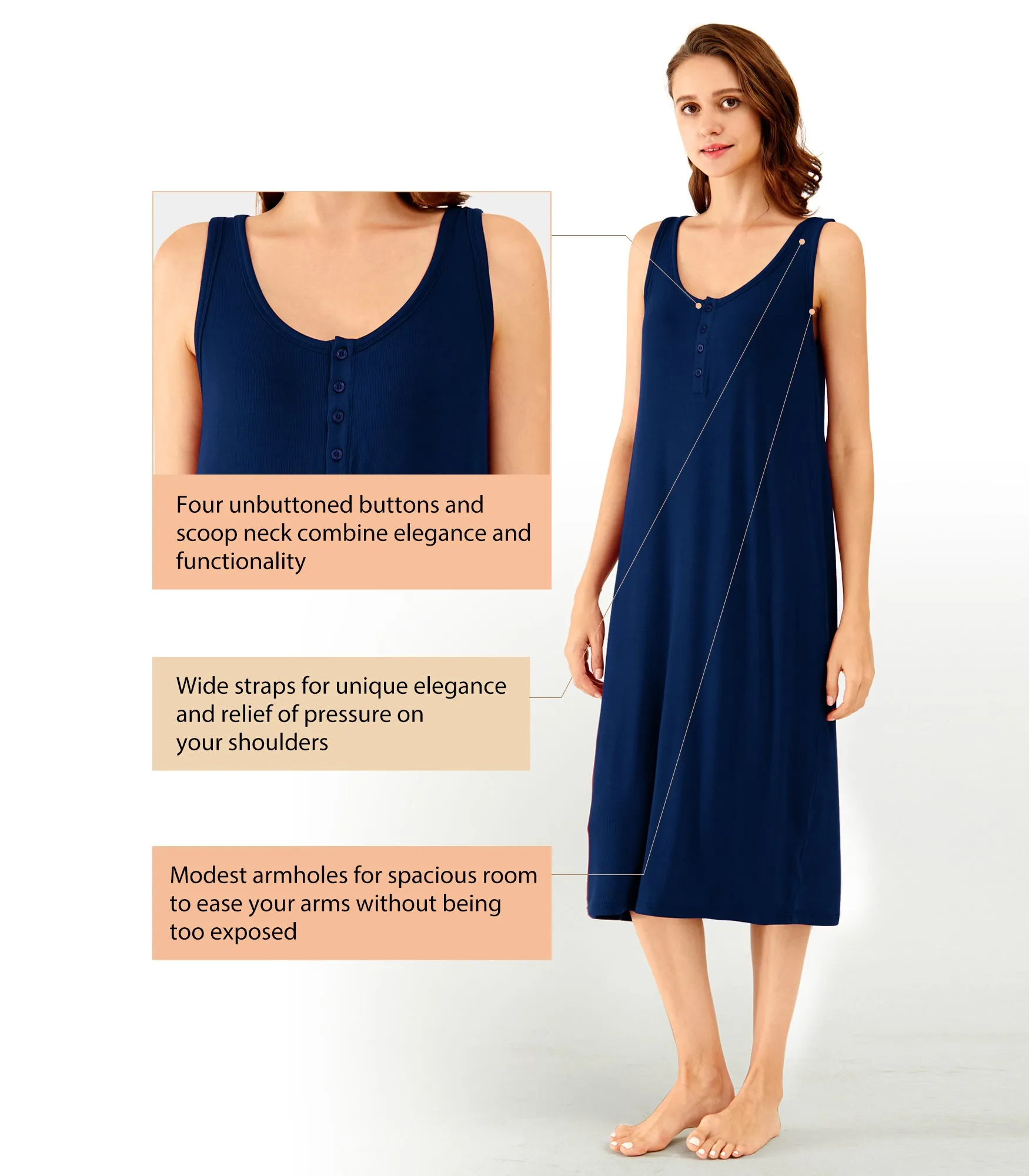WiWi Bamboo Nightgown for Women Tank Sleeveless Sleepwear