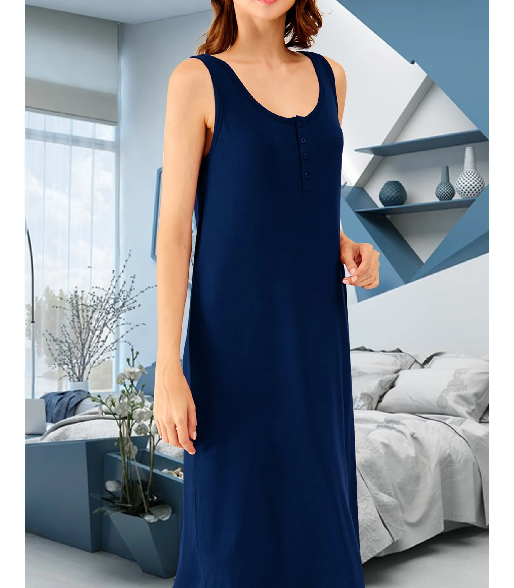 WiWi Bamboo Nightgown for Women Tank Sleeveless Sleepwear