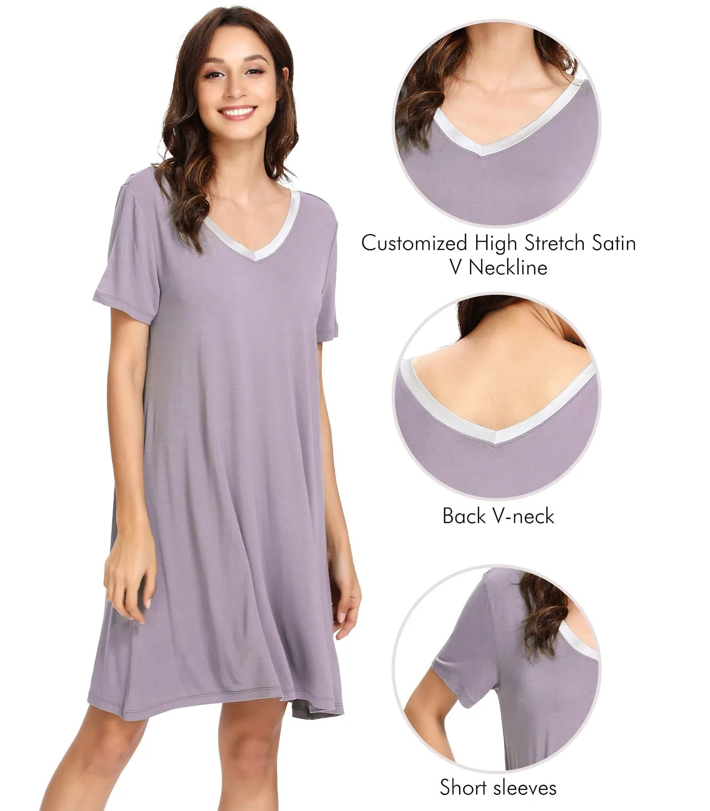 WiWi Nightgowns for Women Short Sleeve Sleepwear