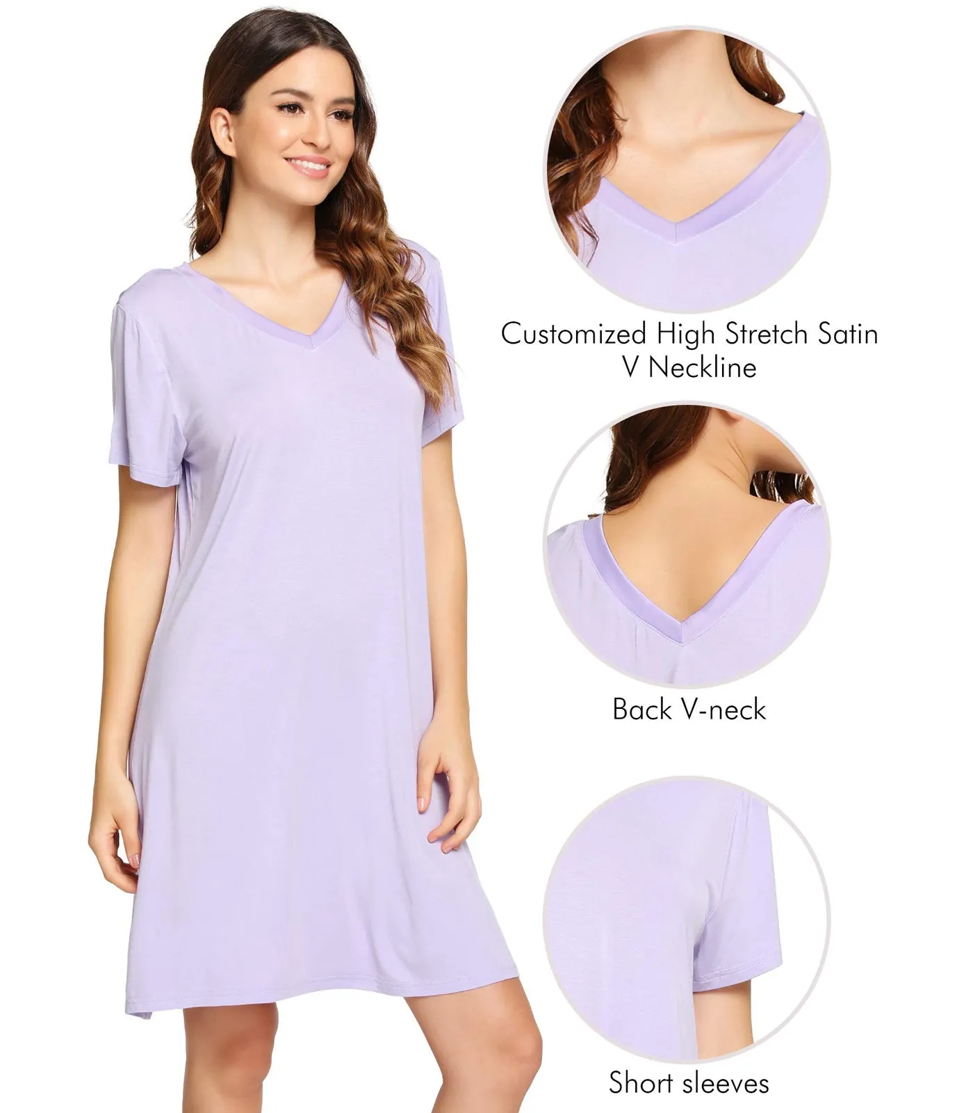 WiWi Nightgowns for Women Short Sleeve Sleepwear