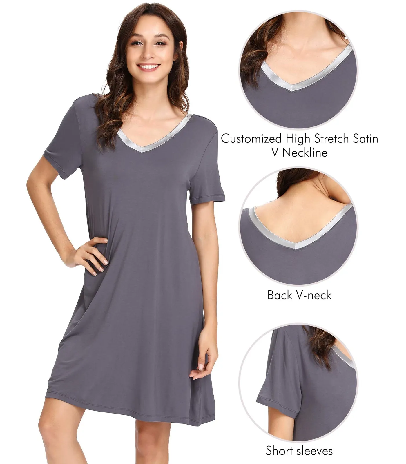 WiWi Nightgowns for Women Short Sleeve Sleepwear