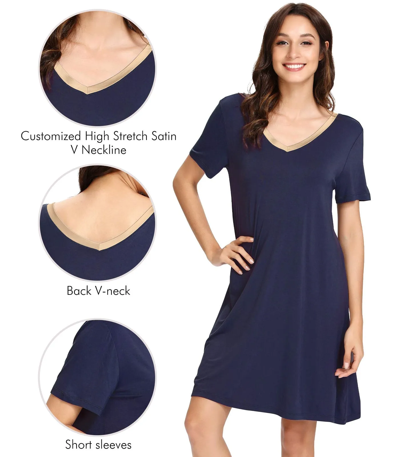 WiWi Nightgowns for Women Short Sleeve Sleepwear