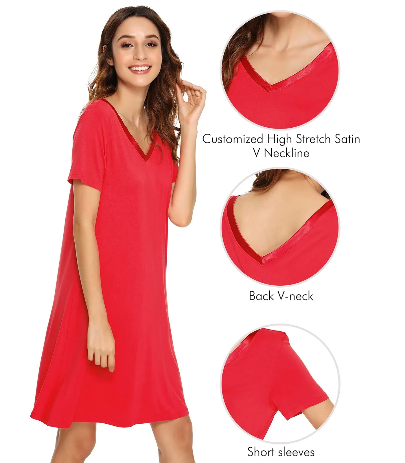 WiWi Nightgowns for Women Short Sleeve Sleepwear