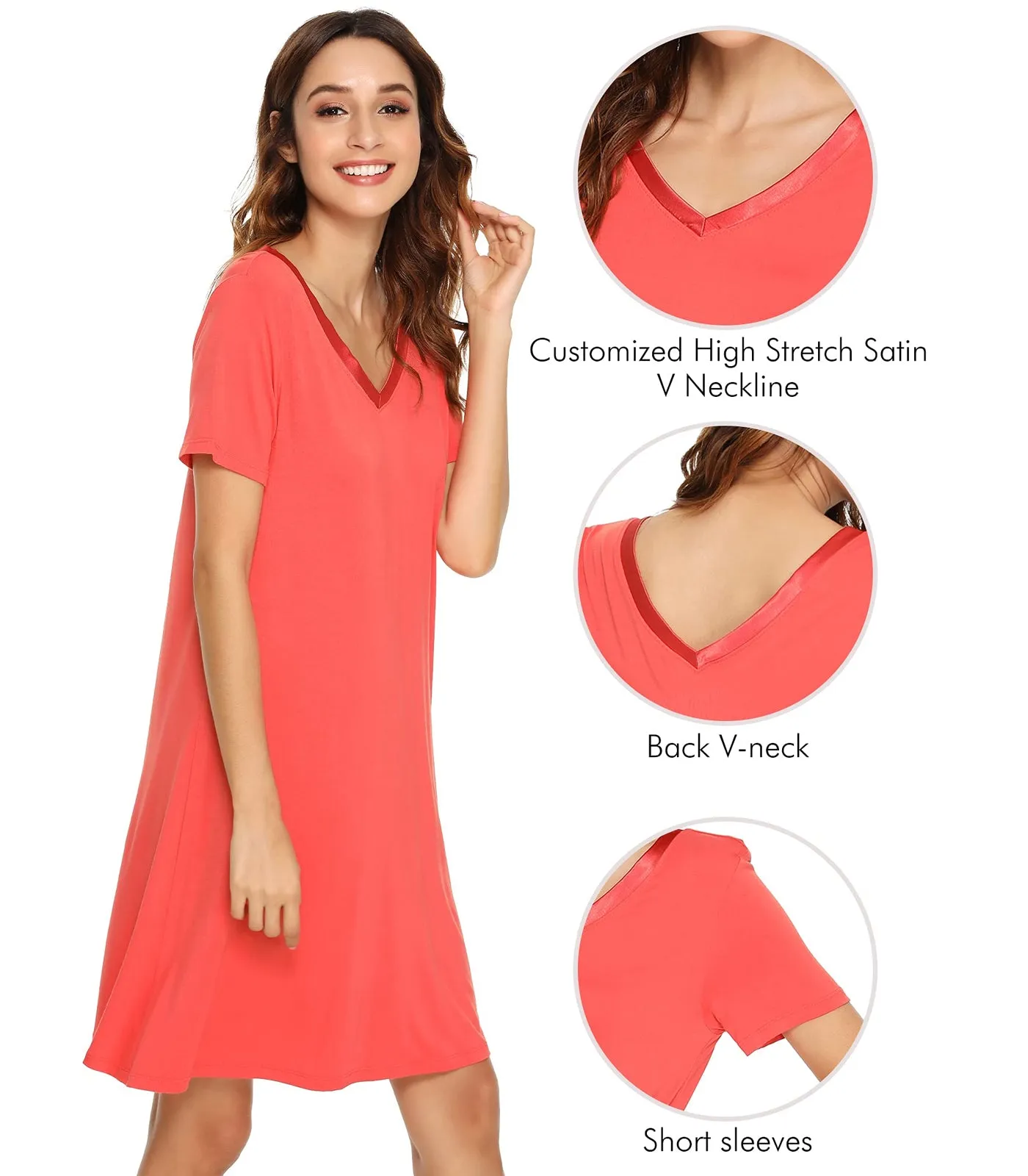 WiWi Nightgowns for Women Short Sleeve Sleepwear