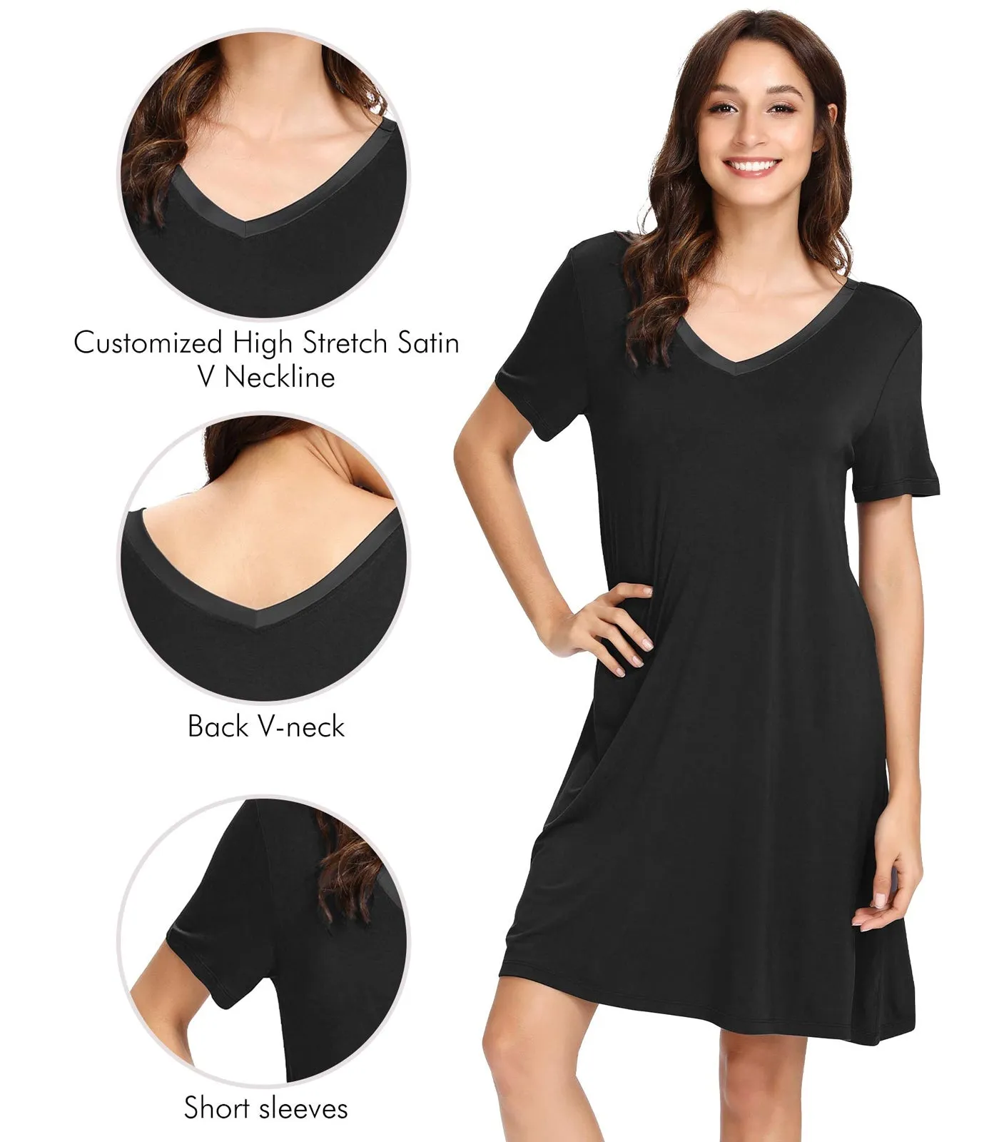 WiWi Nightgowns for Women Short Sleeve Sleepwear