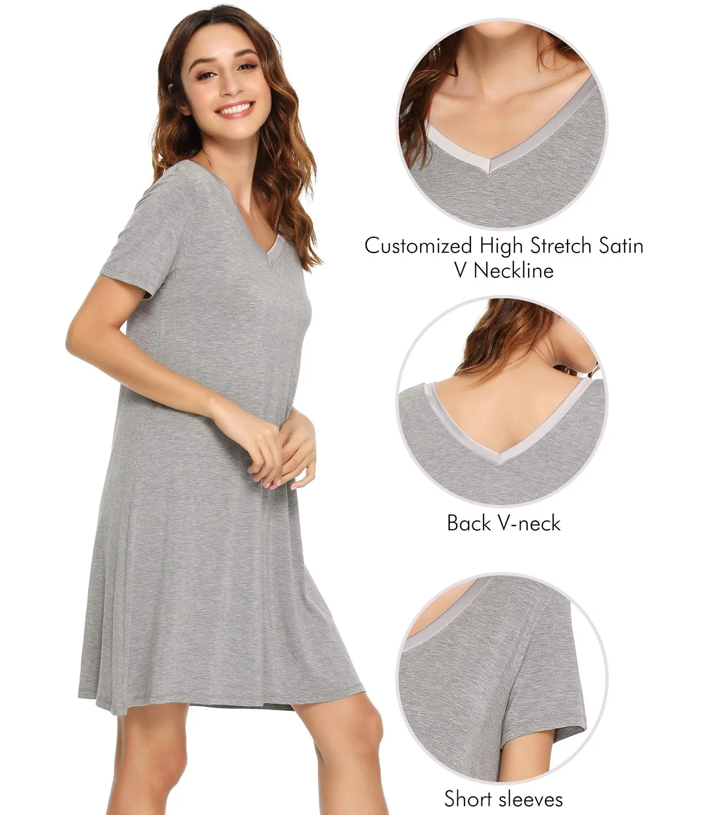 WiWi Nightgowns for Women Short Sleeve Sleepwear