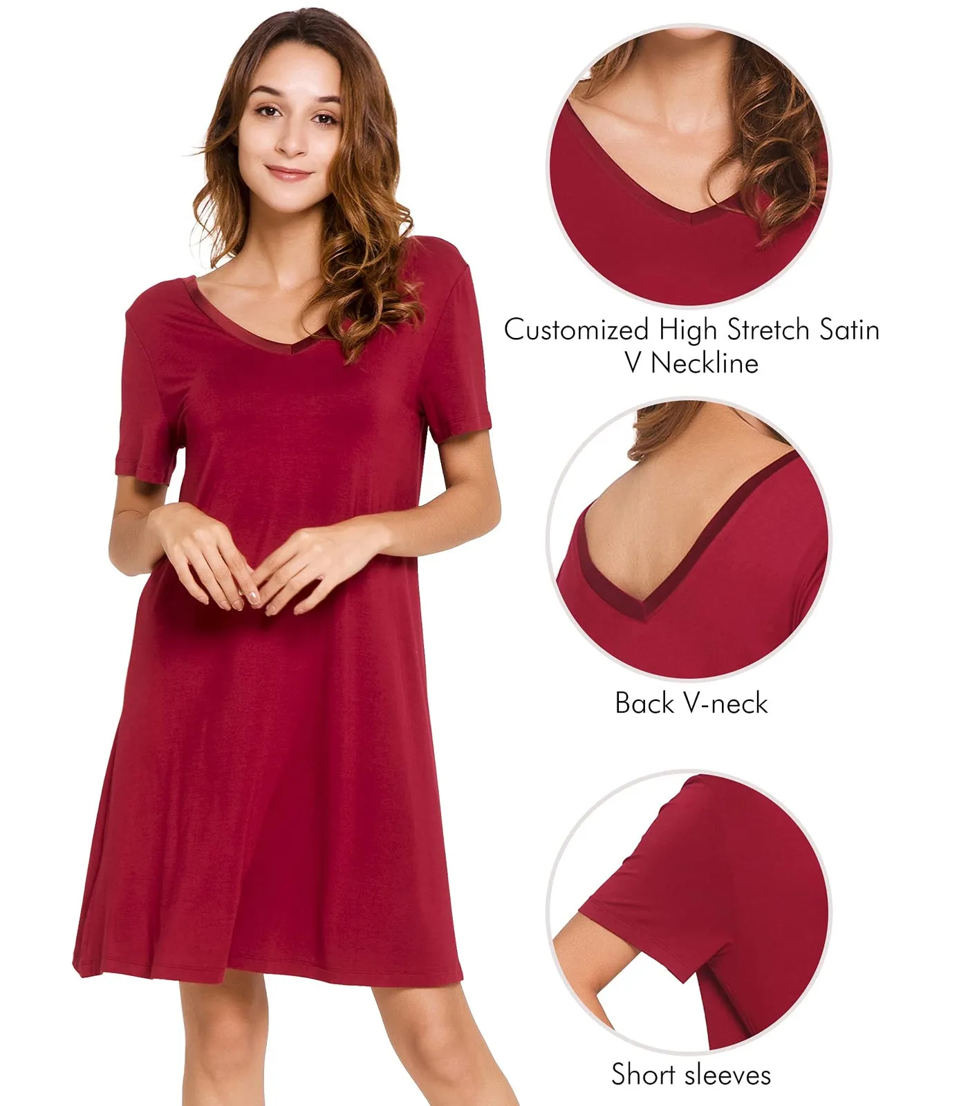 WiWi Nightgowns for Women Short Sleeve Sleepwear