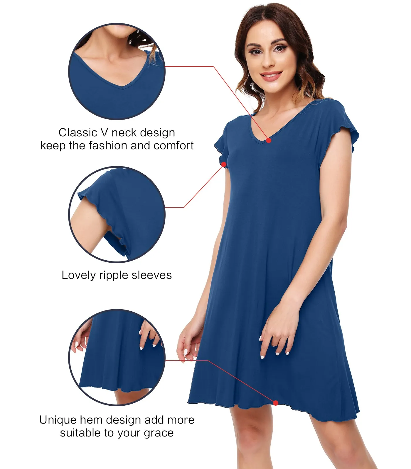 WiWi Women's Bamboo Night Shirt Soft Sleep Shirts