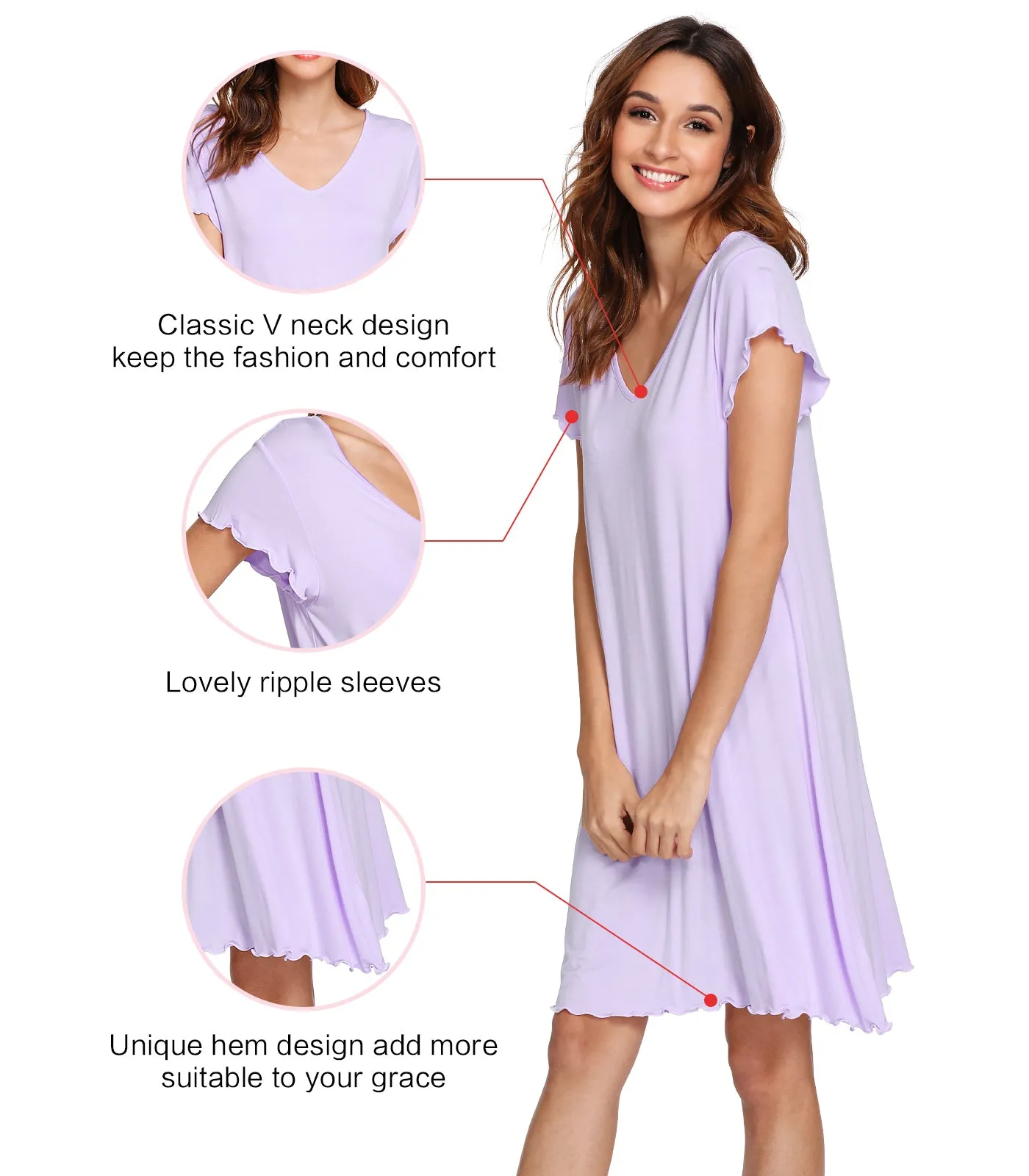 WiWi Women's Bamboo Night Shirt Soft Sleep Shirts