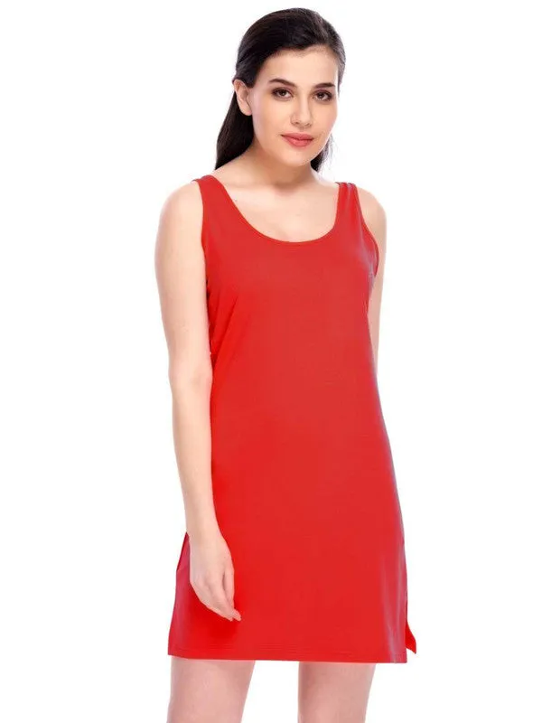 Women Crimson Red Regular Fit Solid Long Top - VONA TEE-CR