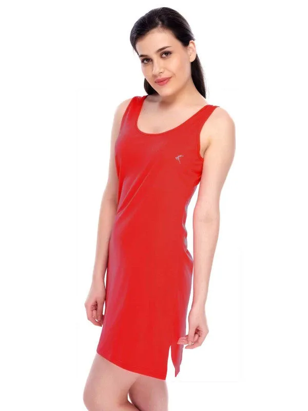 Women Crimson Red Regular Fit Solid Long Top - VONA TEE-CR