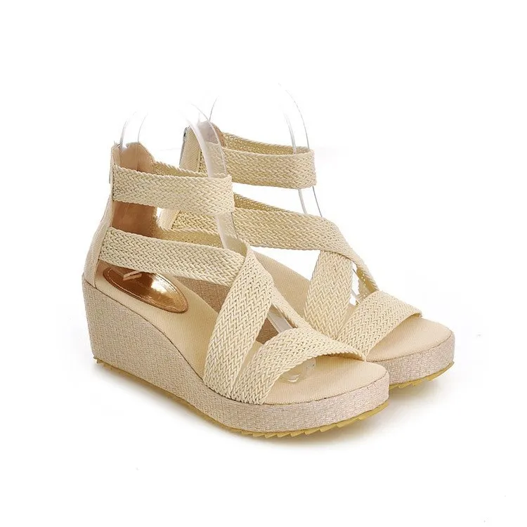 Women Gladiator Sandals Platform Wedge Heels Shoes for Summer 7666