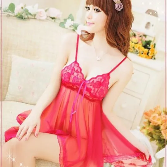Women Lace Belt Skirt G-string Lingerie Dress Nightdress Robe Sleepwear Nightgown