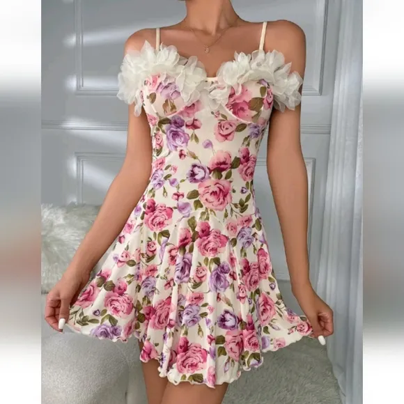 Women Sexy-Lingerie Sleepwear Lace Printing Chemise Full Slip Babydoll Nightwear