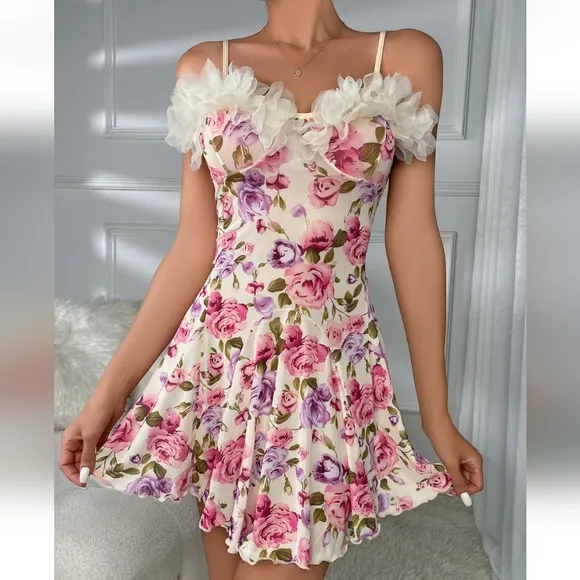 Women Sexy-Lingerie Sleepwear Lace Printing Chemise Full Slip Babydoll Nightwear