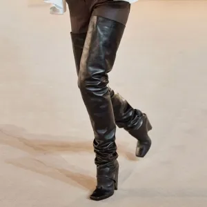 Women's  heels  nude shiny leather over the Knee Boots