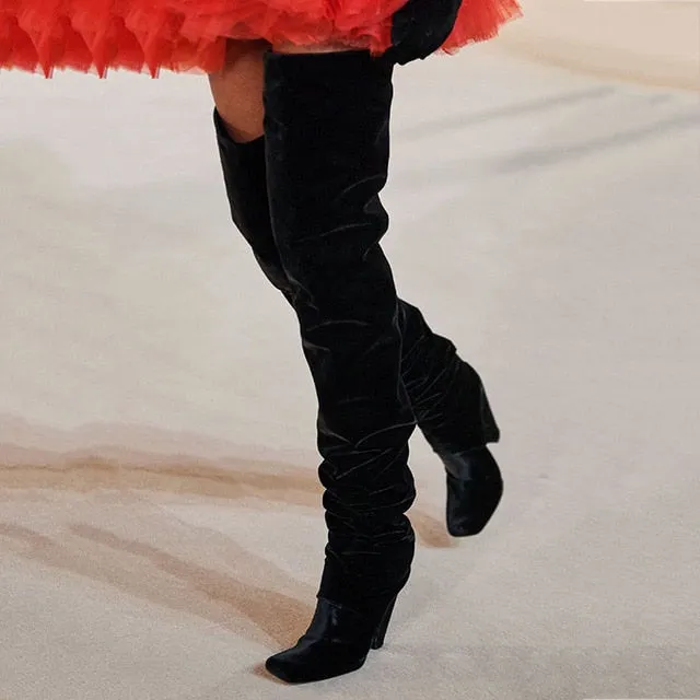 Women's  heels  nude shiny leather over the Knee Boots