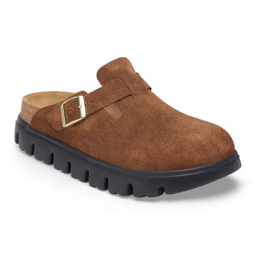 Women's Papillio Boston Chunky Suede Leather 1028402 Color: Dark Tea/ Black
