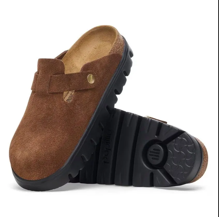 Women's Papillio Boston Chunky Suede Leather 1028402 Color: Dark Tea/ Black