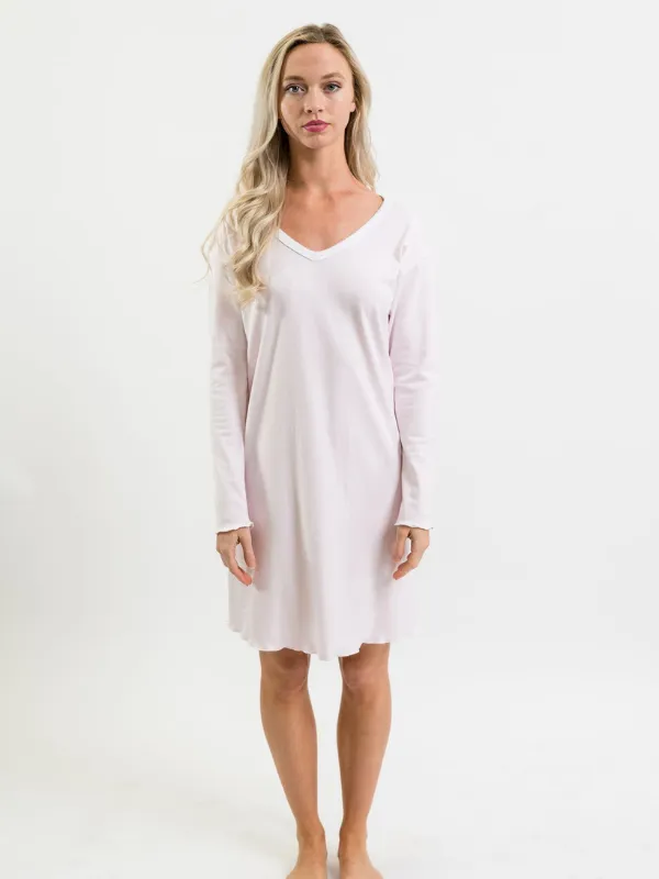 Women's Pima Long Sleeve Nightgown | Lt Pink Mini Stripe