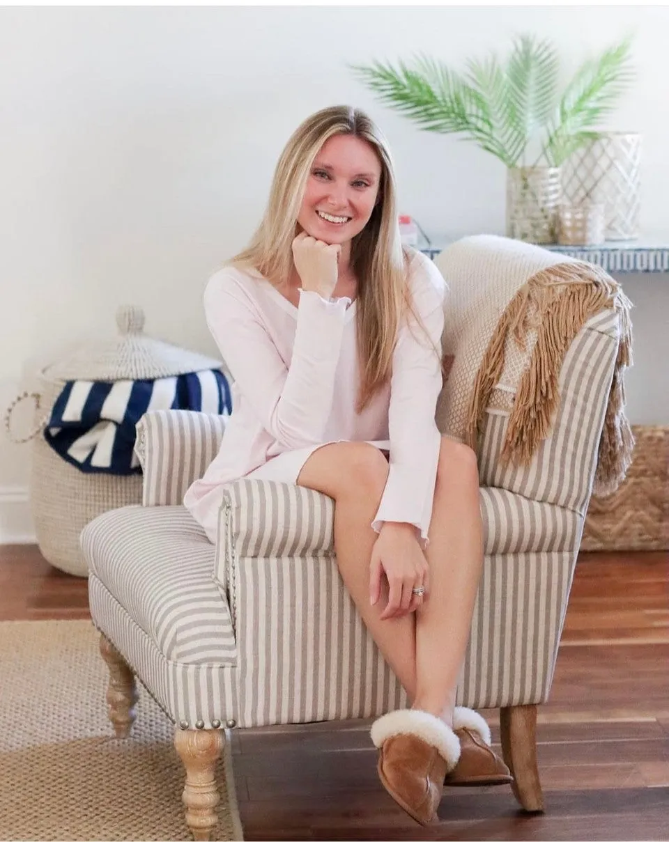 Women's Pima Long Sleeve Nightgown | Lt Pink Mini Stripe