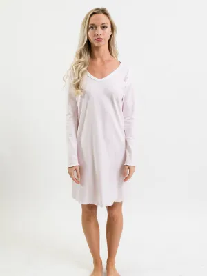 Women's Pima Long Sleeve Nightgown | Lt Pink Mini Stripe