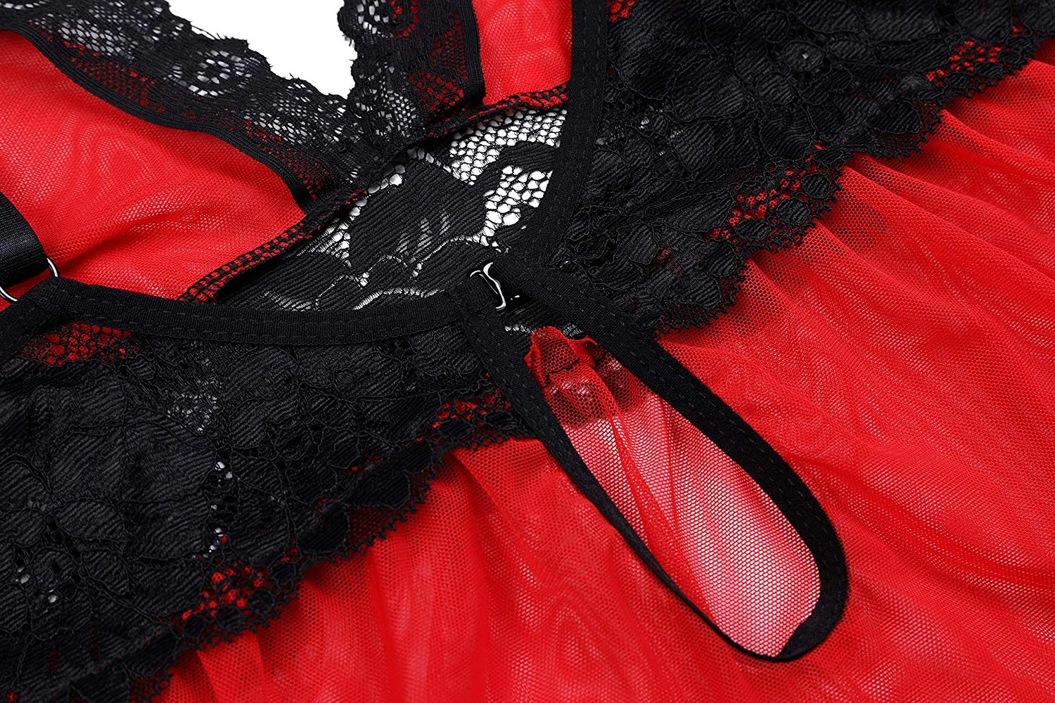 Women's Plus Size Lingerie Red Babydoll Lace Split Cup Sleepwear Chemise Set