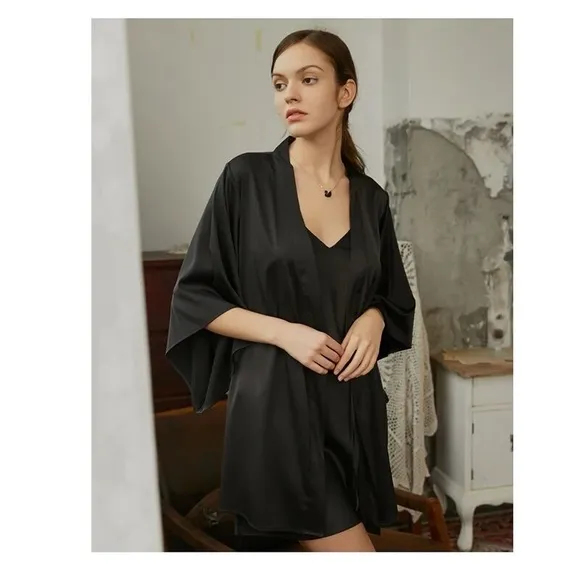 Women's Satin Black Hugh Hefner Robe