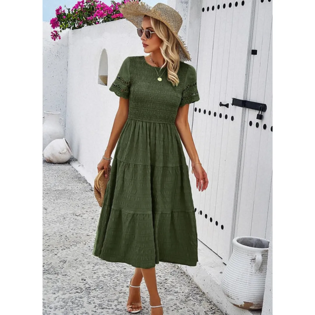 Women's Summer Short Sleeve Smock Dress | Midi