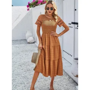 Women's Summer Short Sleeve Smock Dress | Midi