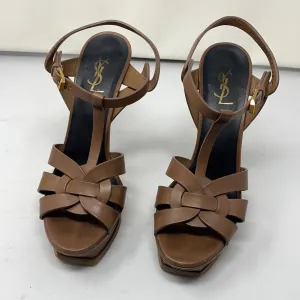 YSL Tan Leather Tribute Platform Heel