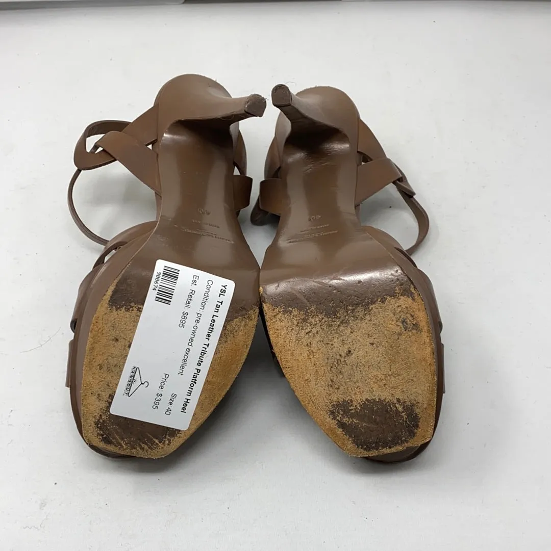 YSL Tan Leather Tribute Platform Heel